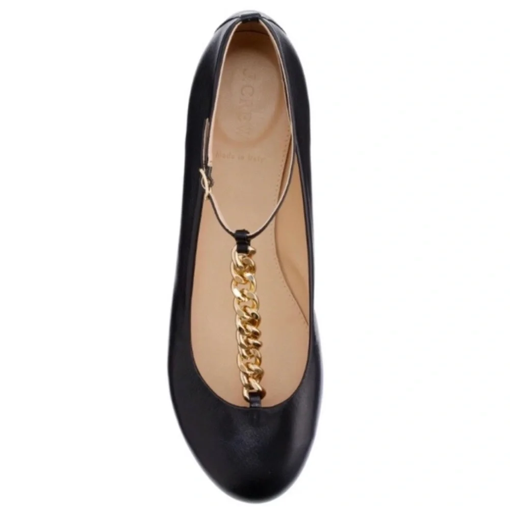 J.Crew Jayne T-Strap Chain Round Toe Flats 6.5